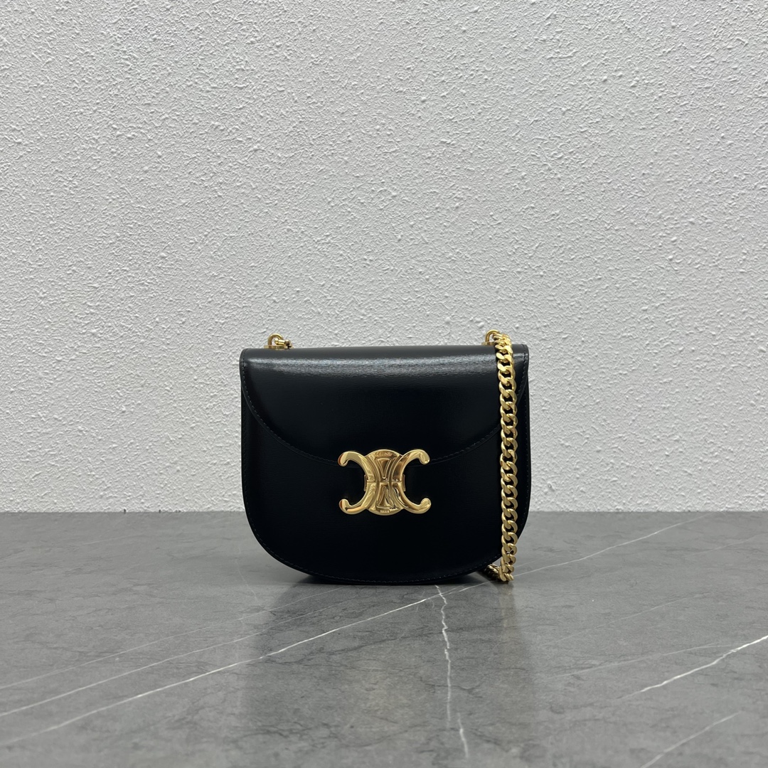 Celine Chain Besace Shoulder Bag Clea In Shiny Calfskin Black 110973